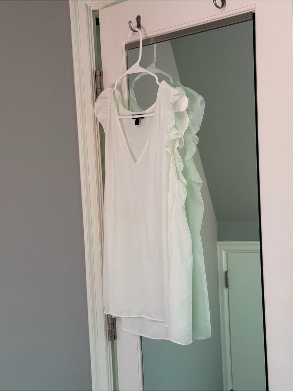 J. Crew White Ruffle Sleeve V-Neck Blouse
